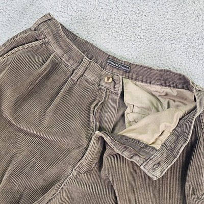 Vintage Bugle Boy Pants Mens 34x31 Brown Corduroy Pleated Khakis Casual 90s