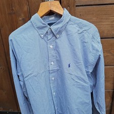 Mens Ralph Lauren Polo Shirt Size Xxxl 3XL BLUE WHITE STRIPED long Sleeve Logo
