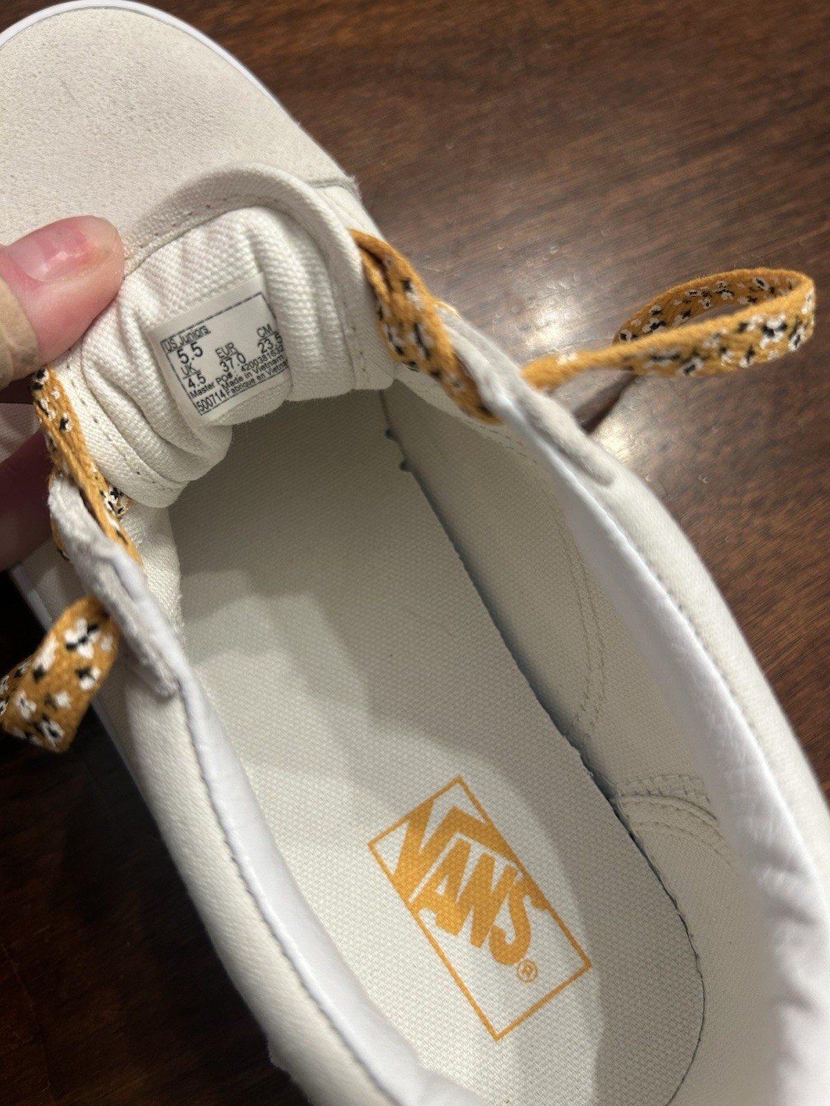 VANS White Canvas Low Top Sneakers Yellow Flowered Lace Up Casual Shoes thumbnail 5