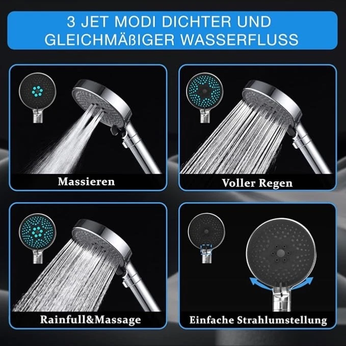 Duschsystem 360° Drehbar Duschkopfhalterung und 1,5m Schlauch Duschset für Bad - Bild 3 von 4