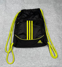 Adidas Drawstring Backpack Gym Bag Black And Yellow 3 Stripe Logo