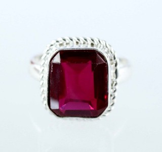 Beryl Bixbite Red Emerald Natural 17.20 Ct/11 mm Emerald Cut Gemstone Ring