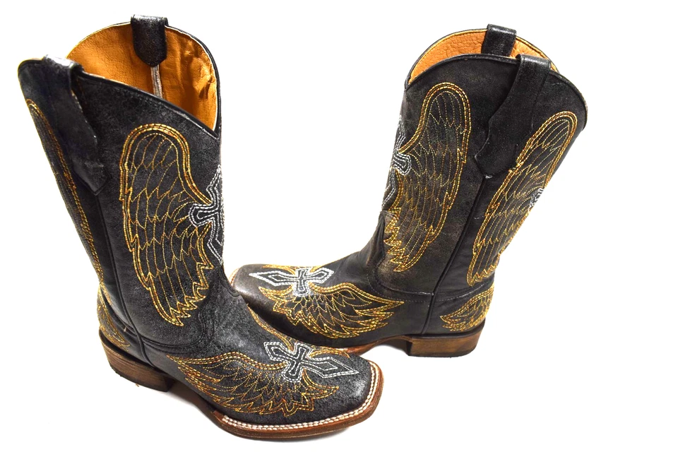 CORRAL Cuero Puntera Cuadrada Cruz NIÑAS GOLDIE Botas Aladas 4.5 M Estilo A1032 Foto 3 de 4