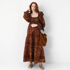 Farm Rio Dotted Horse Tiered Maxi Dress Small Ruffle Eyelet Coastal Boho Prairie