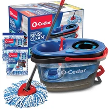 O-Cedar RinseClean Spin Mop & Bucket System + 2 Refills - Clean with Clean Water