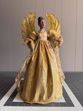 Black Angel Tree Topper 15” Gold Dress Ribbon w/Regal Gold Wings