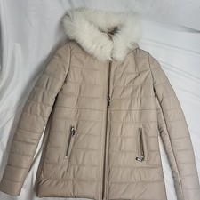 NEW Kid Ottimo Leather unisex junior fox hooded parka Beige Size UK 14 US size L