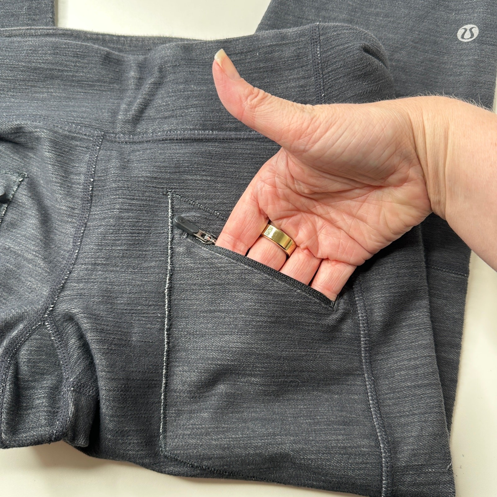 Lululemon Gray Patchwork Leggings Zip Pocket Yoga… - image 7
