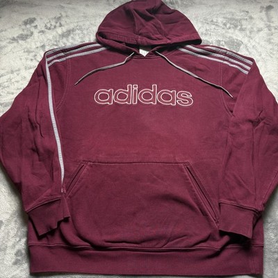 Vintage Adidas Hoodie Mens XL Red Spellout Embroidered Logo Kangaroo Pockets