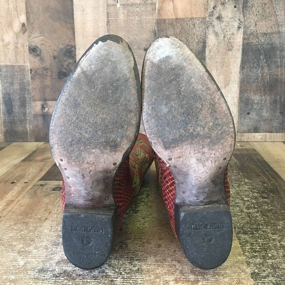 Botas masculinas caubói faroeste vintage pele de cobra Larry Mahan 8,5 D - Imagem 3 de 4