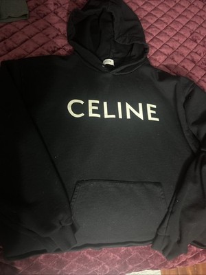 Celine Paris Designer Black Cotton Fleece Hoodie Extra Large