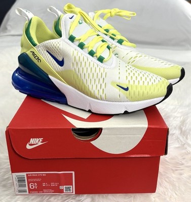  RARE! Nike Air Max 270 White Game Royal Lemon Shoes 6.5Y Women 8 FN6982 NIB!