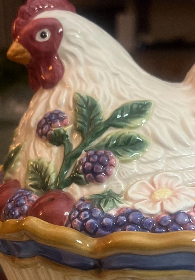 RARO Fitz & Floyd Huerto Francés Gallina Pollo Cubierto Tazón Plato Retirado Usado en Excelente Condición De Colección Foto 3 de 4