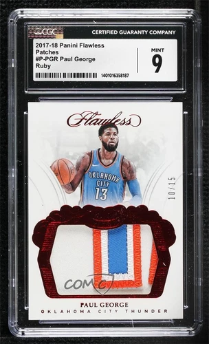 2017-18 Panini Flawless Patch Ruby /15 Paul George #P-PGR CGC 9 Mint Patch