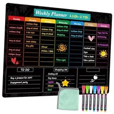 Black Weekly Dry Erase Board,16"x12" Magnetic Whiteboard Meal Black-Weekly