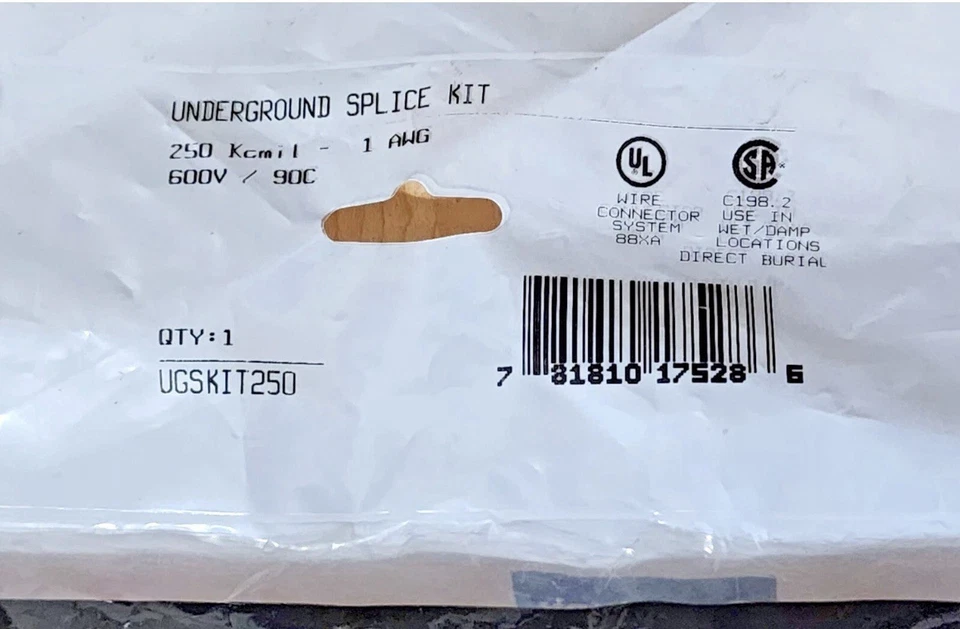 Burndy UGSKIT250 Watertight-Underground Splice Kit, 250 kcmil to 1 AWG Wire - Image 2 of 4