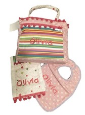 NWT Small Hand Made Diaper Bag with Bib Burp Cloth Olivia Hand Sewn Bag Pink