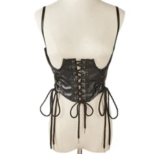 Women Gothic Punk Faux Leather Corset Top Lace-Up Underbust Waist Belt Bustier🎀