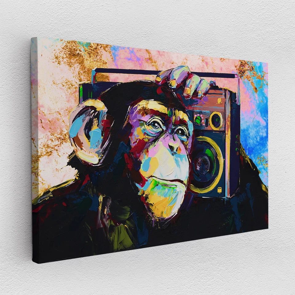 Leinwandbild Poster Acryl Glas Pop-Art Affe Musik bunt Abstrakt Graffiti - Bild 1 von 4