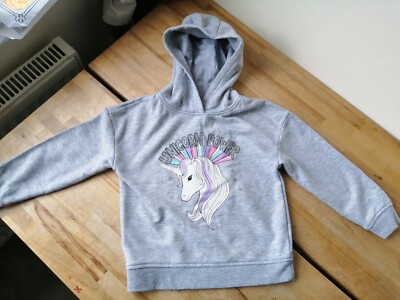 Mädchen Hoodie Einhorn Power grau 5-6 Jahre WASHED & CLEAN 60% BAUMWOLLE sehr guter Zustand