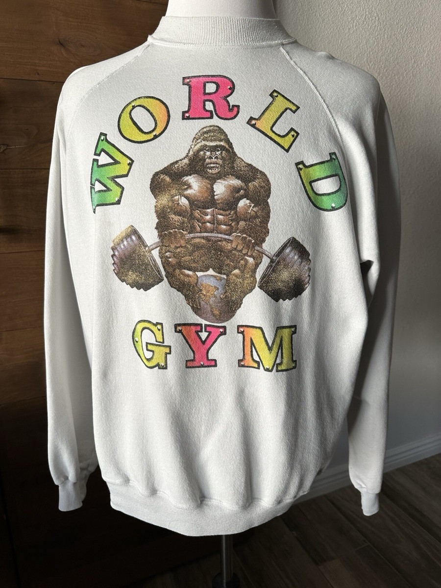 [RADINEO]★ 韓国人気★VINTAGE LOGO SWEAT RARE 1992 World Gym Neon Sweatshirt Vintage Rare XXL Owned