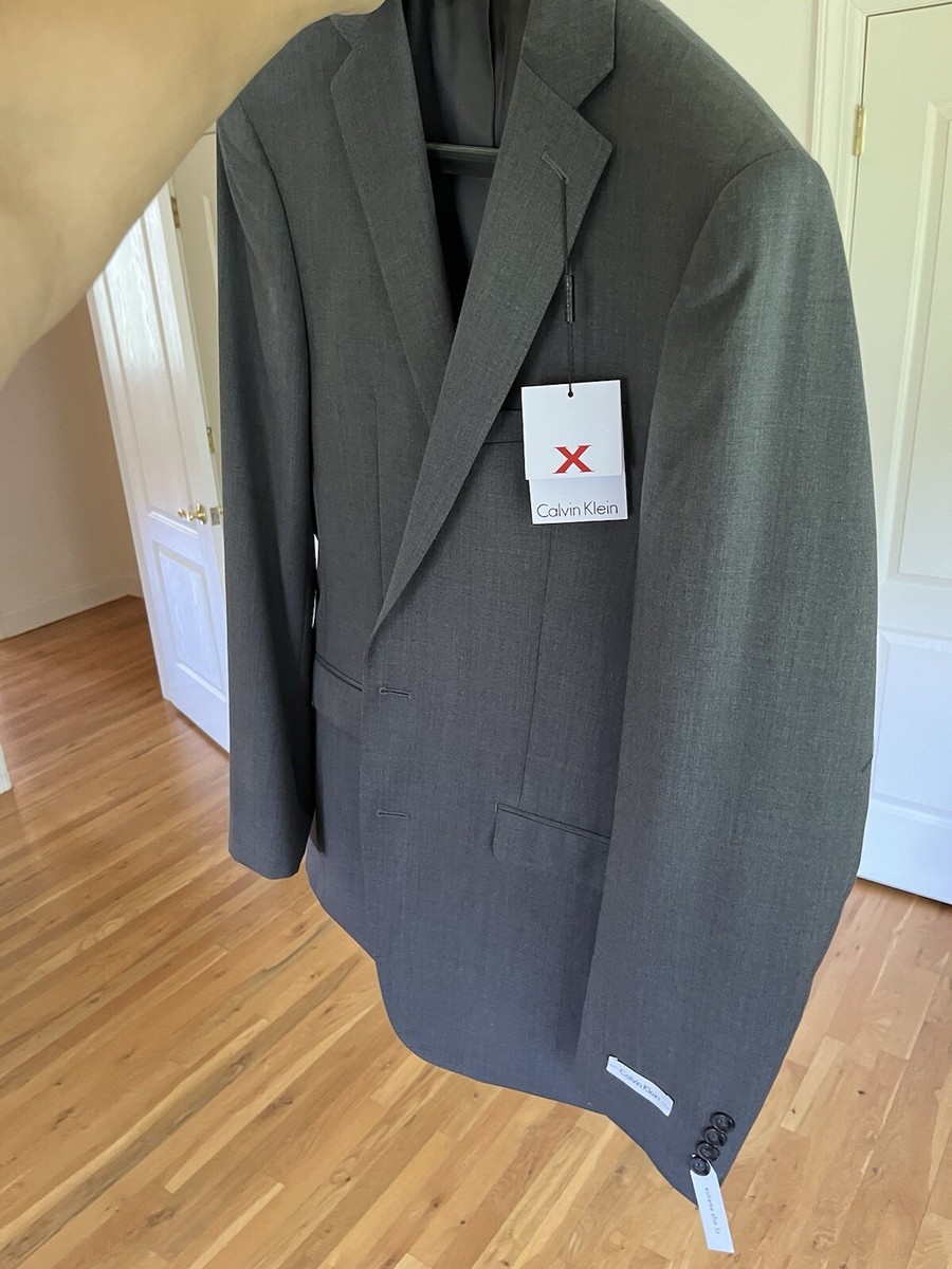 Calvin Klein Men Suit Gray Sharkskin Slim Fit
