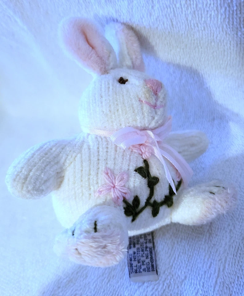 BUNNY RABBIT Plush Vintage Aurora 4" Sock Monkey Style Plush Soft Toy Floral - Image 3 of 4