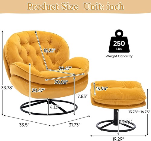 Accent Chair w/ Ottoman Set Modern 360° Swiveling Lounge Chair Living Room Chair - Picture 2 of 7