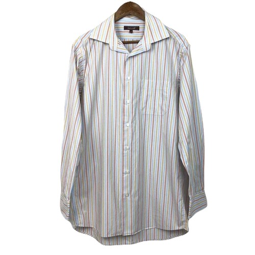 santorelli dress shirts Santorelli Men's Blue Yellow Stripe Luxury Cotton Dress Shirt 17 XL Slim  Fit