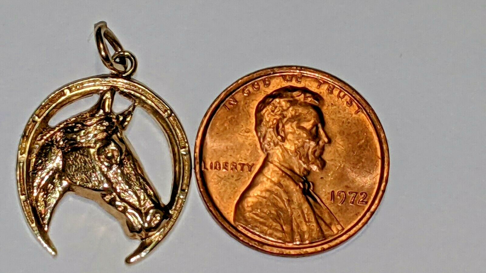 14K Solid Yellow Gold Horse Head & Lucky Horseshoe Pendant Necklace - Animal Lover Jewelry - View #2
