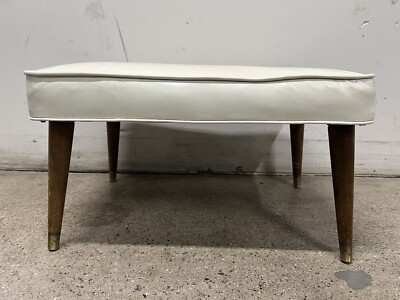 MCM Mid Century Modern White Vinyl Ottoman Footstool Retro 24.5
