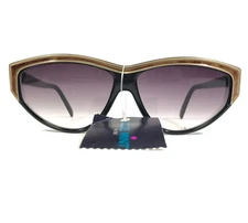 Vintage Cebe Sunglasses Black Gold Geometric Frames with Purple Gradient Lenses