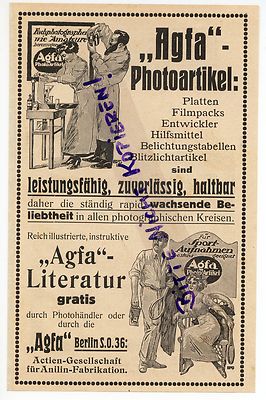 BERLIN, Advertising 1913, Agfa AG Aniline Fabrication Photo Film Camera Flash Light 