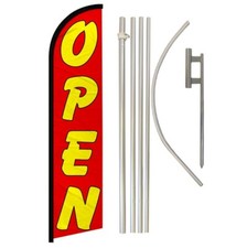 Open Windless Full Curve Advertising Open Banner Flag Pole Kit Red/Yellow