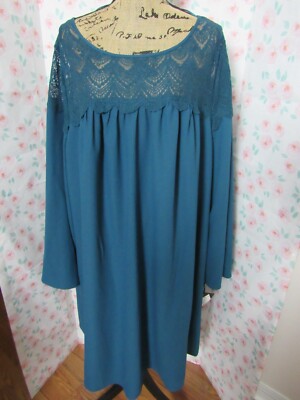 AVA & VIV, WOMEN'S NEW TURQUOISE POLY LONG SLEEVED LINED BLOUSE W/LACE, SIZE 4X