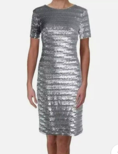 Lauren Ralph Lauren Woman's 16 Metallic Silver Sequin Dress MSRP $230 NWT