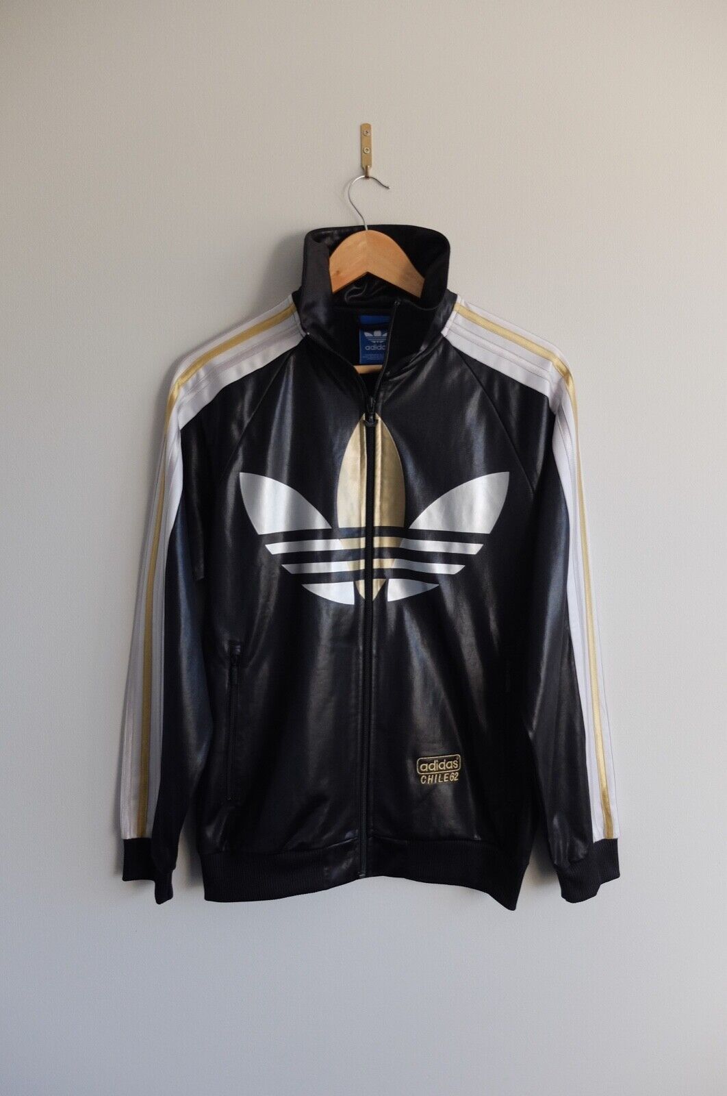 Rare Trefoil Adidas Chile ’62 tracksuit Jacket Black Gold silver S 2012 Wet  look