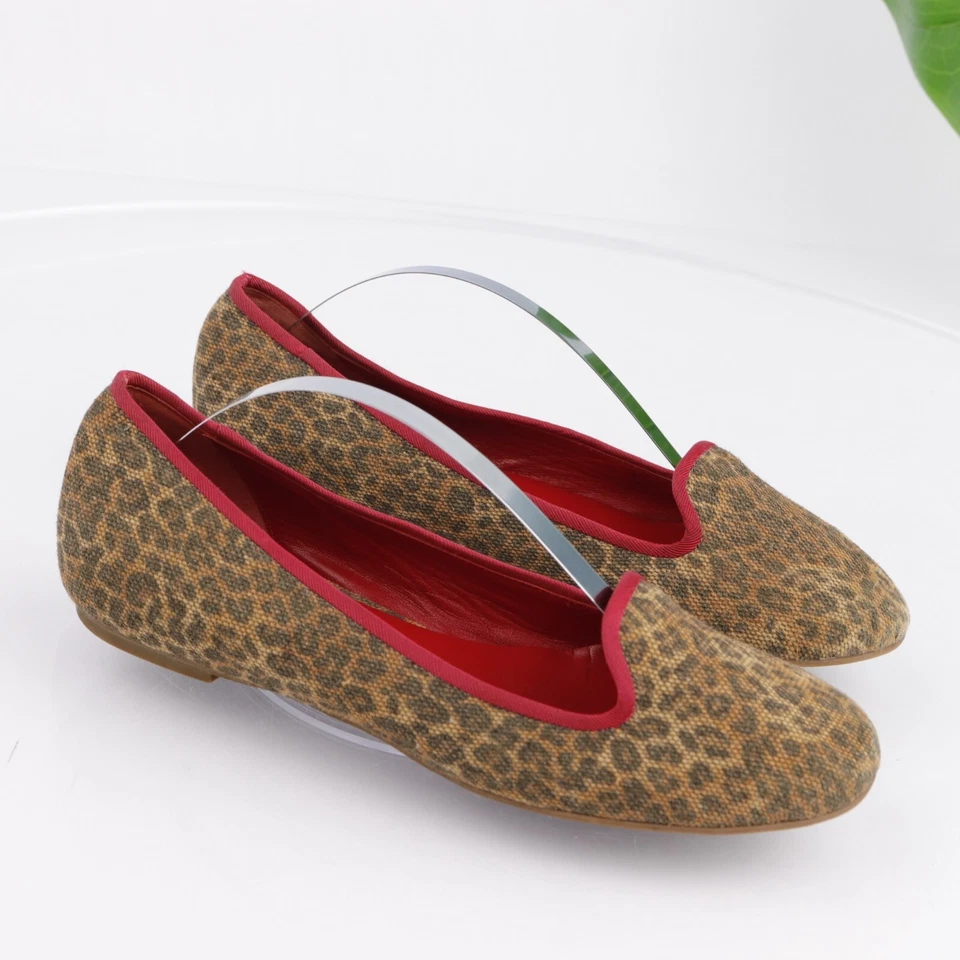 Zapato de ballet Cole Haan Morgan para mujer talla plana 8,5 marrón tostado rojo lona de leopardo Foto 2 de 4