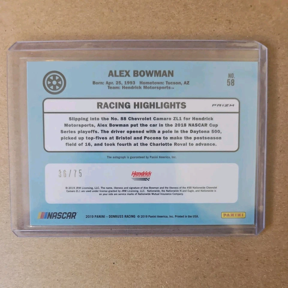 2018 Donruss Racing Alex Bowman Optic Auto /75 (#'d) - Image 2 of 2