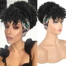Headband Wig with Headscarf Short Black Hair Afro Curly Wigs for Black Women