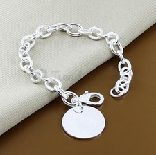 Minimalist Silver Round Coin 925 Sterling Silver Chunky Cable Chain Bracelet UK