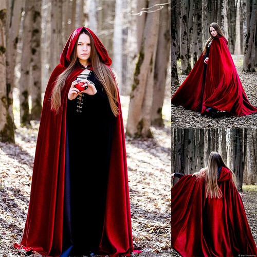Women Red Cloak with Hood Mens 