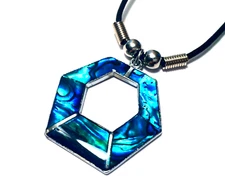 Trending Hexagon Design Blue Genuine Seashell Necklace  