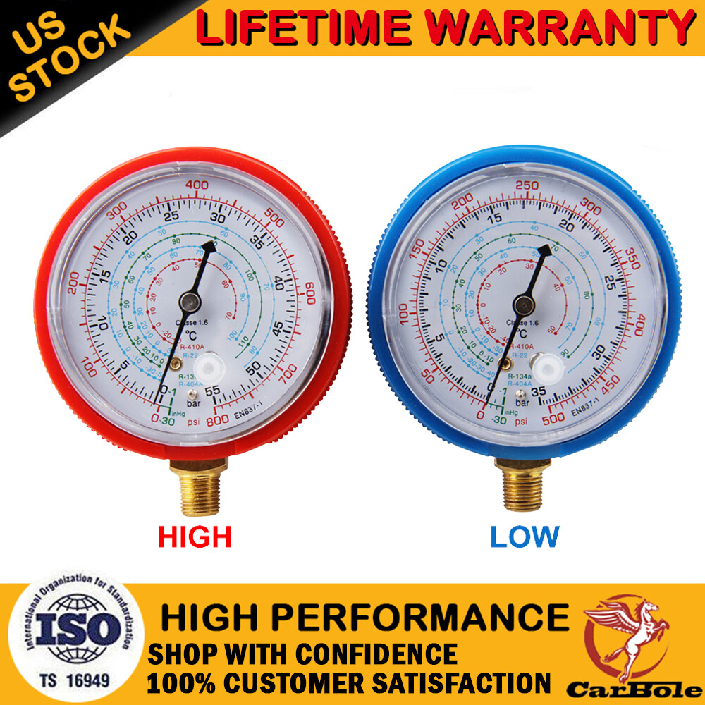 Ac Pressure Gauge CarBole A/C Pressure Gauge – High & Low Tester For Auto Air Conditioning HVAC Systems Lifetime Warranty Gauge