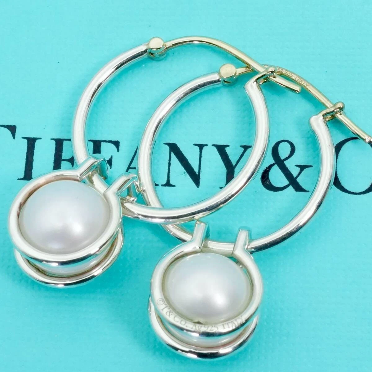 TIFFANY & CO. Hardware Perlen Creolen Sterling Silber 925 Süßwasserperle