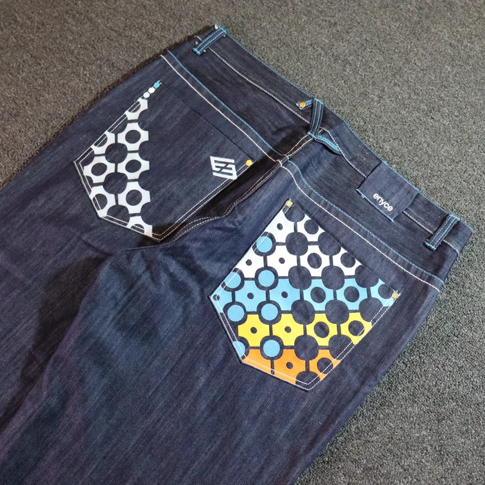 Jeans jeans azul hiphop bordado ENYCE ANOS 2000 42X33 Y2K/2000 - Imagem 2 de 4