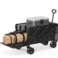 390lb Heavy Duty Collapsible Folding Wagon Cart with Extended Tailgate, Black