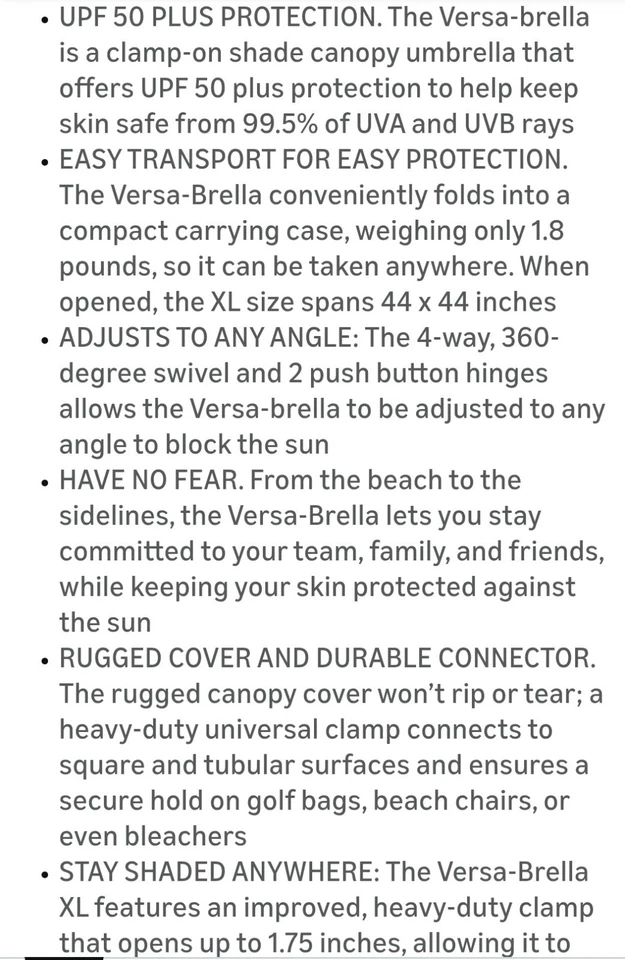NUEVO Sport-Brella Versa-Brella XL SPF 50+ Paraguas Ajustable con Abrazadera Azul Foto 2 de 2