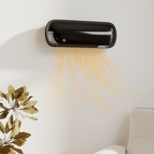 HOMCOM Ceramic Electric Heater 2000W with Fan, Wall Mounted, Black - Picture 2 of 11