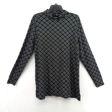 Lands End Shirt Womens Large Black Diagonal Plaid Long Sleeve Turtleneck Top